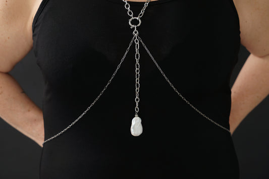 Bijou de corps perle de culture "baroque" - Acier inoxydable argenté