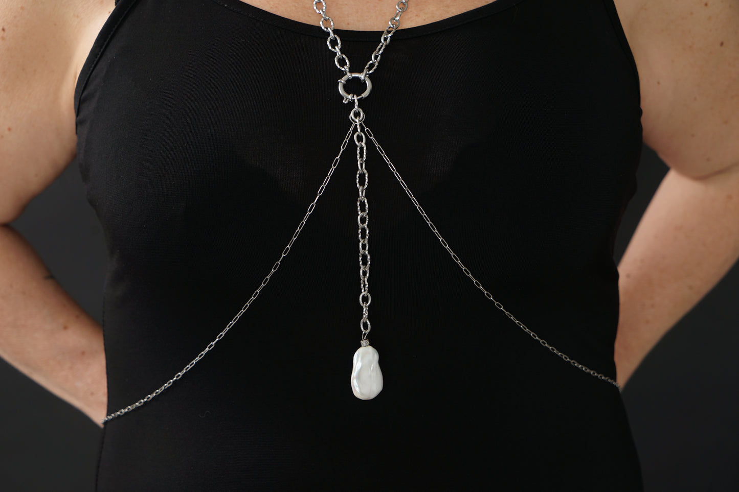 Bijou de corps perle de culture "baroque" - Acier inoxydable argenté
