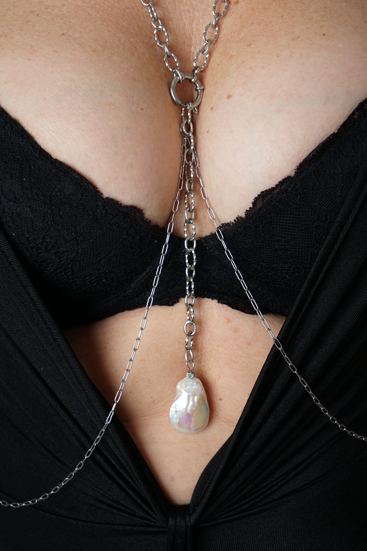 Bijou de corps perle de culture "baroque" - Acier inoxydable argenté