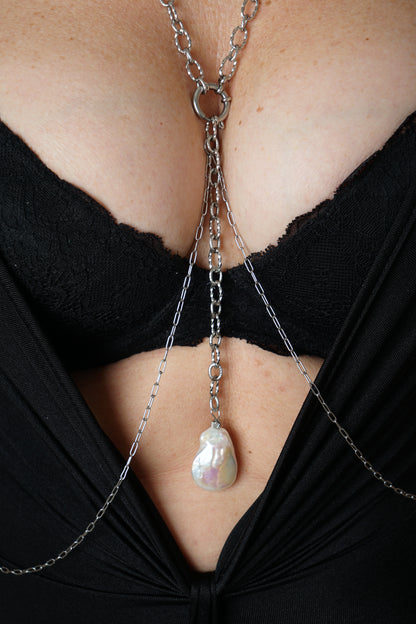 Bijou de corps perle de culture "baroque" - Acier inoxydable argenté