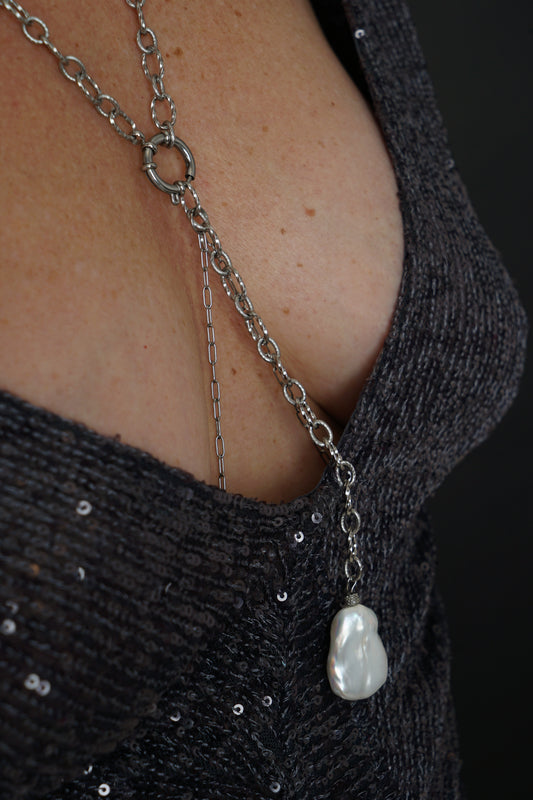 Bijou de corps perle de culture "baroque" - Acier inoxydable argenté