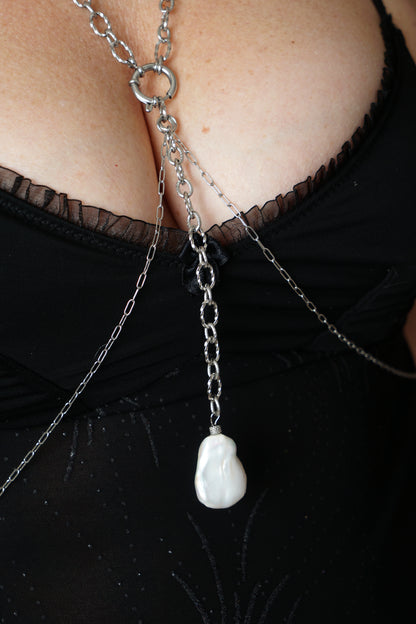 Bijou de corps perle de culture "baroque" - Acier inoxydable argenté